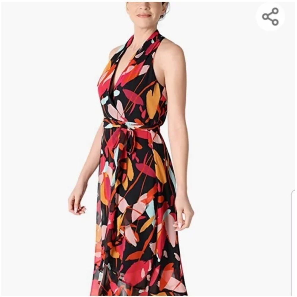 Julia Jordan Sleeveless Halter Multicolored Waist Tie Maxi Dress Size 16 NWT